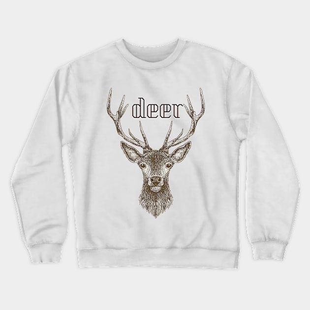 Deer Drawing Style Crewneck Sweatshirt by JeffDesign